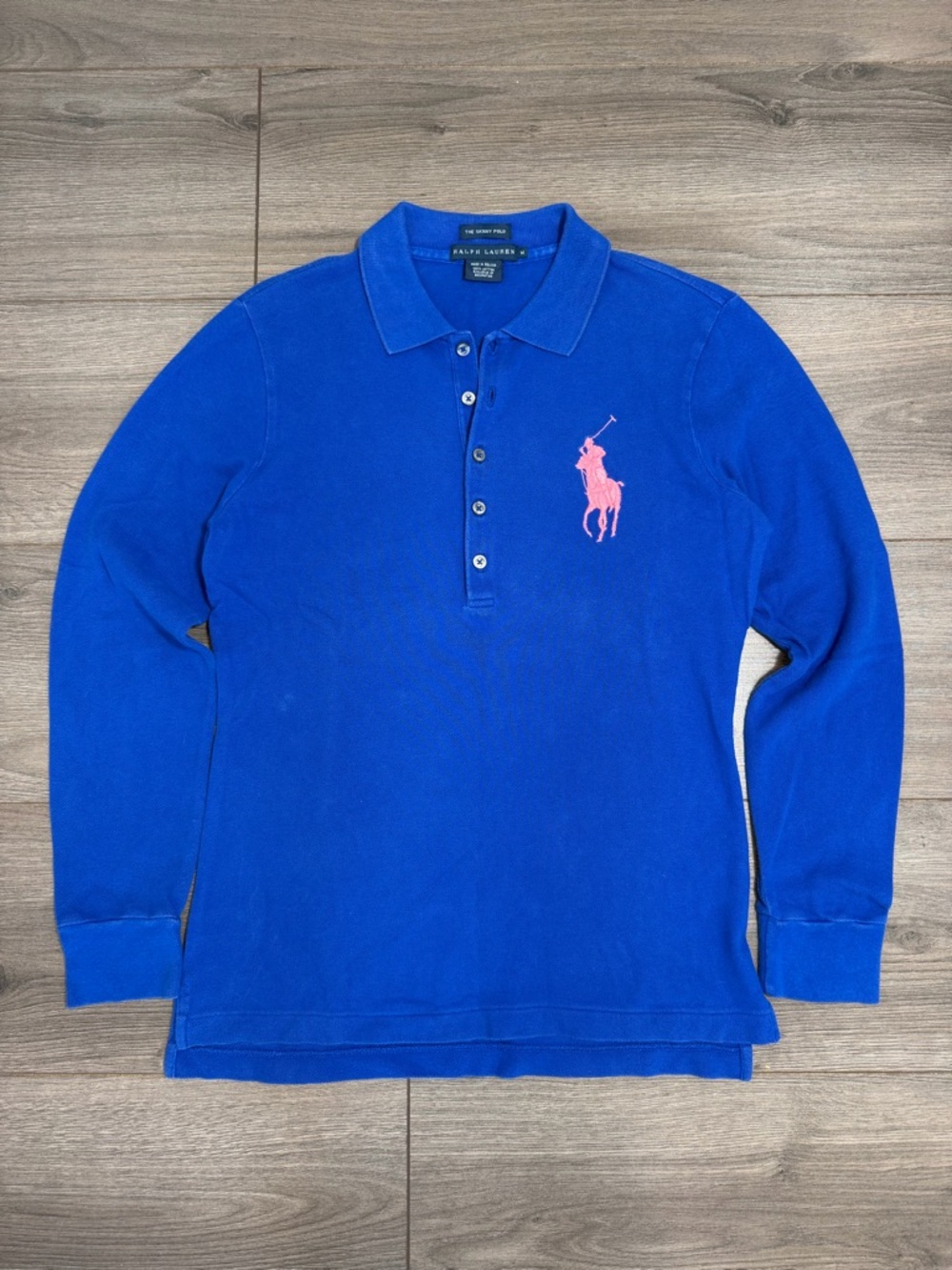 POLO Ralph Lauren Blue Polo Long Sleeve with Pink Logo